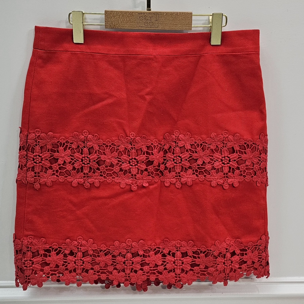 J. Crew Red Embellished Mini Pencil Skirt